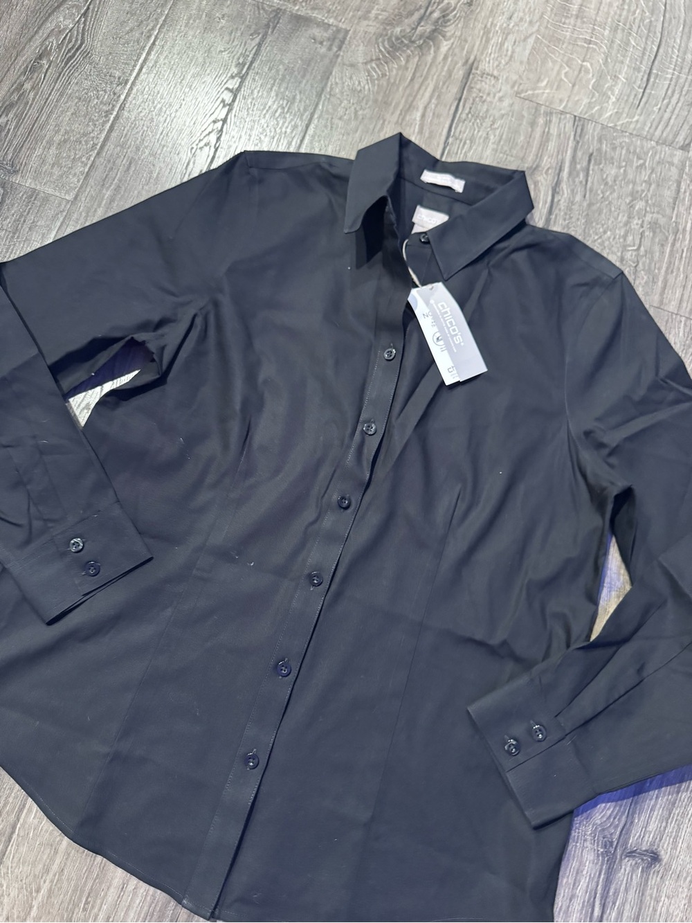 Chico’s Black Long-Sleeve Button-Front Women's Shirt no iron coolmax small - Picture 3 of 8
